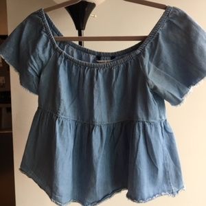 Zara Basic Z1975 Denim Off Shoulder Top Blouse
